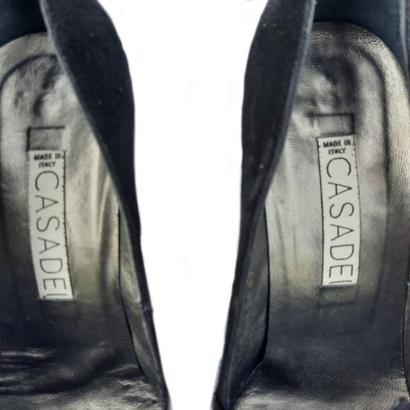 Vintage 90s Casadei Heels Square Toe US Size 8 Black Suede Studded Pumps - Picture 4 of 14